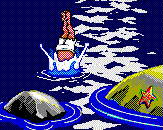 Johnny swimming near the island
