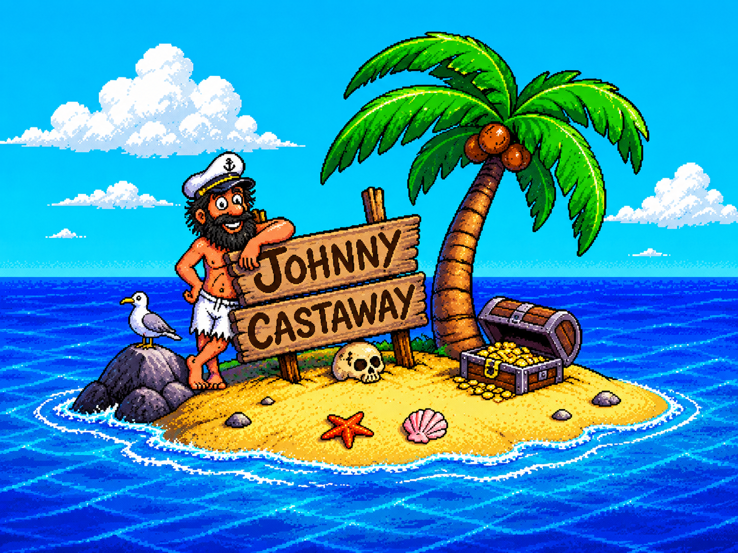 Johnny Castaway stranded on his tropical island